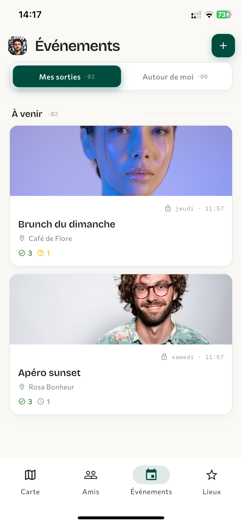 Écran événements